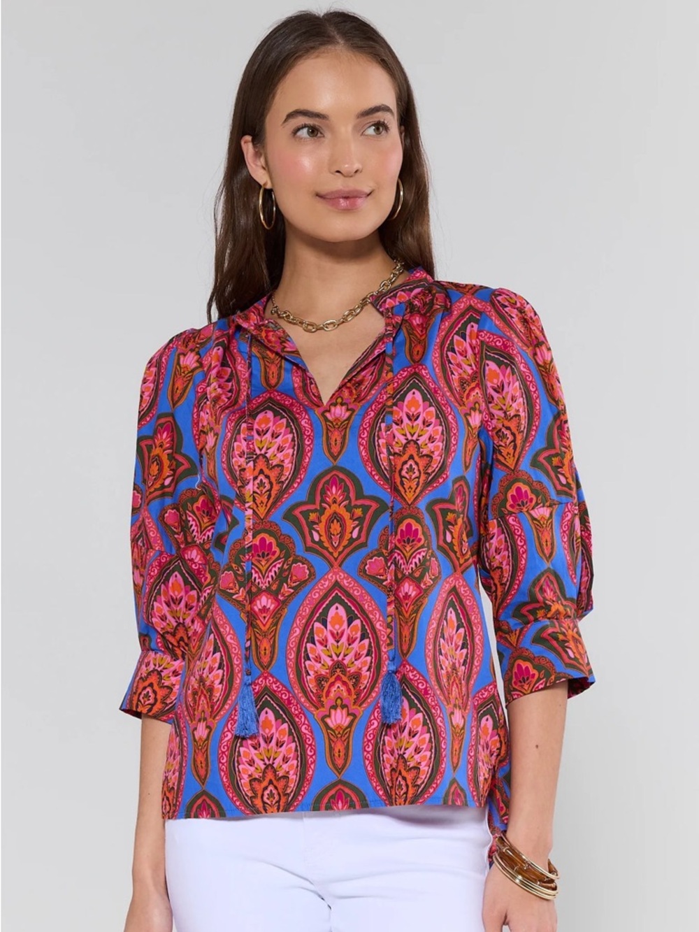 Avara Sybil Blue Multi Printed Top Size Small